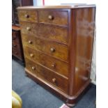 A Victorian flame mahogany chest of drawers, moulded top,