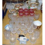 Ceramics and glass- a set of graduated jugs; a set of six cranberry overlay glasses;