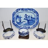 Chinese Porcelain - Blue and White - an early 19th century canted rectangular meat plate decorated