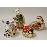A Royal Crown Derby paperweight, Ladybird, first quality, printed marks to base; duck,