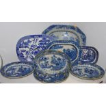 Blue & White - Pearlware - various John Turner Two Man WIllow pattern oval dishes c.