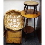 A milking stool; tripod table; oval mirror;