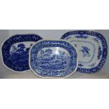 Blue & White - 19th century Copeland Spode Tower pattern meat plate another smaller;