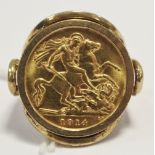 ***Please note amended description*** A half sovereign ring, 1914, 9ct gold shank,