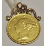 A half sovereign, 1885, mounted as a pendant, 4.
