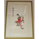 Oriental School, 19th century, a silk embroidery, of a lady,