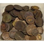 Coins - a 1752 Tu Domine coin; 18th century and later copper coinage; gaming tokens,