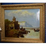 H Reynolds, Continental School Harbour Side signed, oil on canvas,