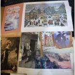 A folio of art prints, including Lowry, Victorian,