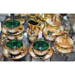 Glassware - a Murano emerald glass tea set, heavily gilded and painted, including teapot,