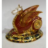 A Royal Crown Derby paperweight, Wessex Wyvern, gold stopper, boxed,