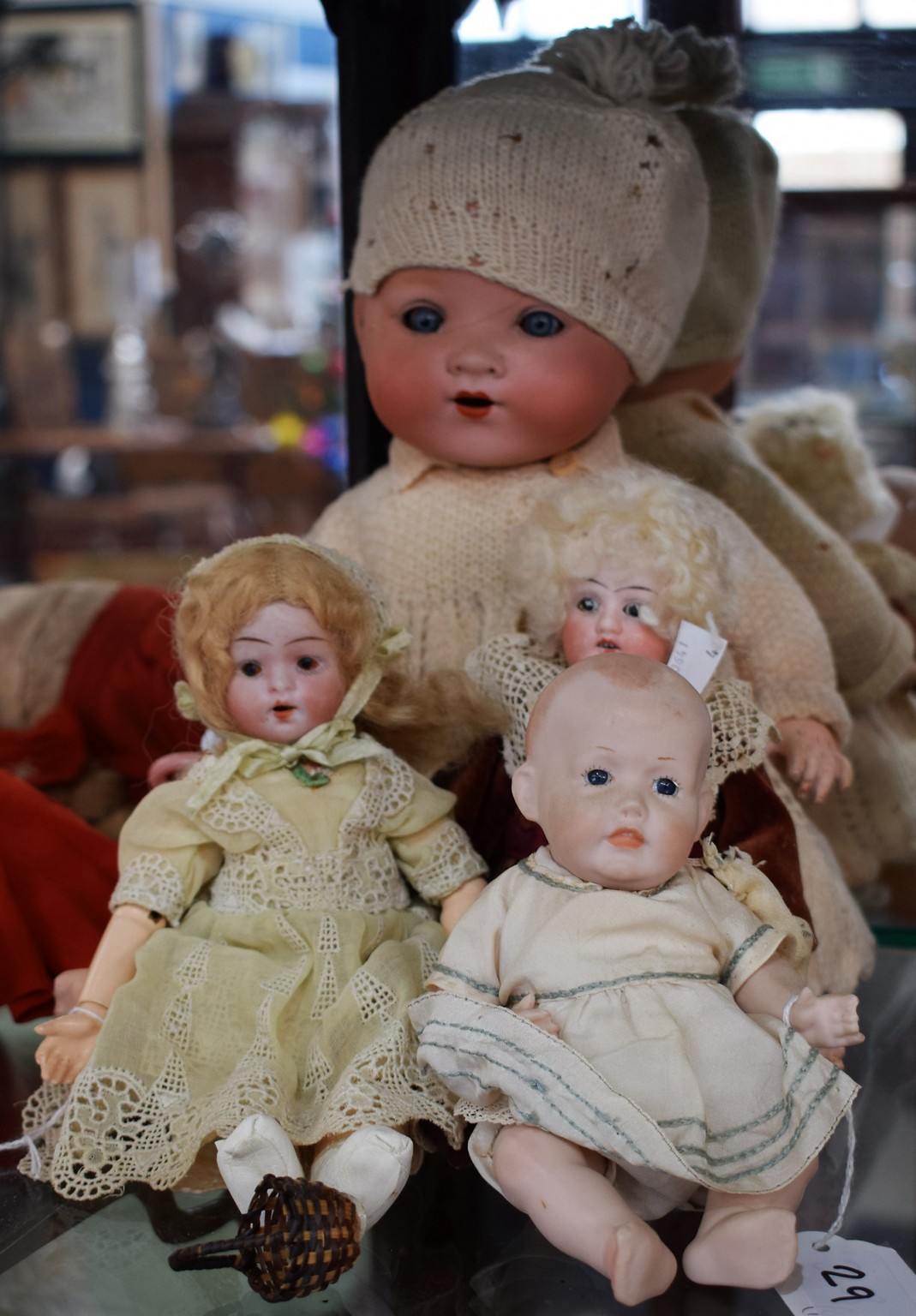 Dolls - a Johann Walther & Sohn porcelain socket head doll, fixed eyes, open mouth with teeth,