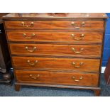 A George III mahogany secretaire chest, moulded rectangular top above a fall front drawer,