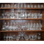 Glassware - a set of six cut glass wine glasses; other cut glass stemware and tumblers; jugs; bowls;