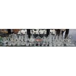 Glassware - cut glass decanters; a set of eight cut glass champagne flutes; other stemware, vases,
