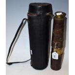 A 19th century brass four drawer telescope, brown leather mounted, tel. sg MKVI, 4926, O.S.717.C.