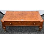 A Victorian walnut low chest of one long drawer, formerly a whatnot, 76.