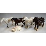 Ceramics - a Beswick dapple grey shire horse; a Beswick dapple grey stallion; another,