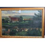 M** Landkoff Impressionist Village Scene signed, oil on canvas,