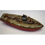 A Sutcliffe Models 'Fury' tinplate clockwork Torpedo Boat, red hull, grey superstructure,