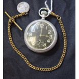 A Waltham Premier open face pocket watch, probably military issue, screw-on back,