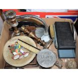 Boxes and Objects - a desk angle-poise magnifying glass; Indian Poona figures; Chinese paktong jar;