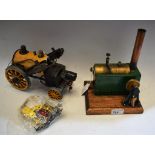 A stationary steam engine; a working model of a rocket (a/f);