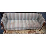 A Hepplewhite inspired sofa, low rectangular back, scroll handrests, turned forelegs, 185.