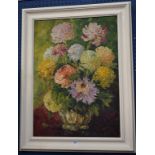 Impressionist School (20th century) Dahlias in Vase unsigned, oil on board,