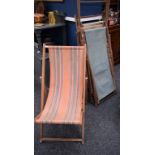 A vintage 1920's/30's folding deck chair; steamer chair with canopy; others,