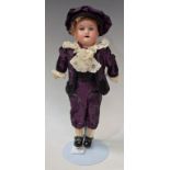 A Porzellanfabrik Rauenstein socket head Dandy boy doll, bisque porcelain head, sleeping blue eyes,