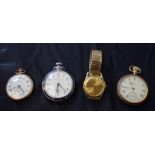 Watches - a Cyma Rambler gold plated cased open face pocket watch, enamel dial,