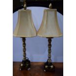 A pair of contemporary pineapple-and-reel column table lamps (2)