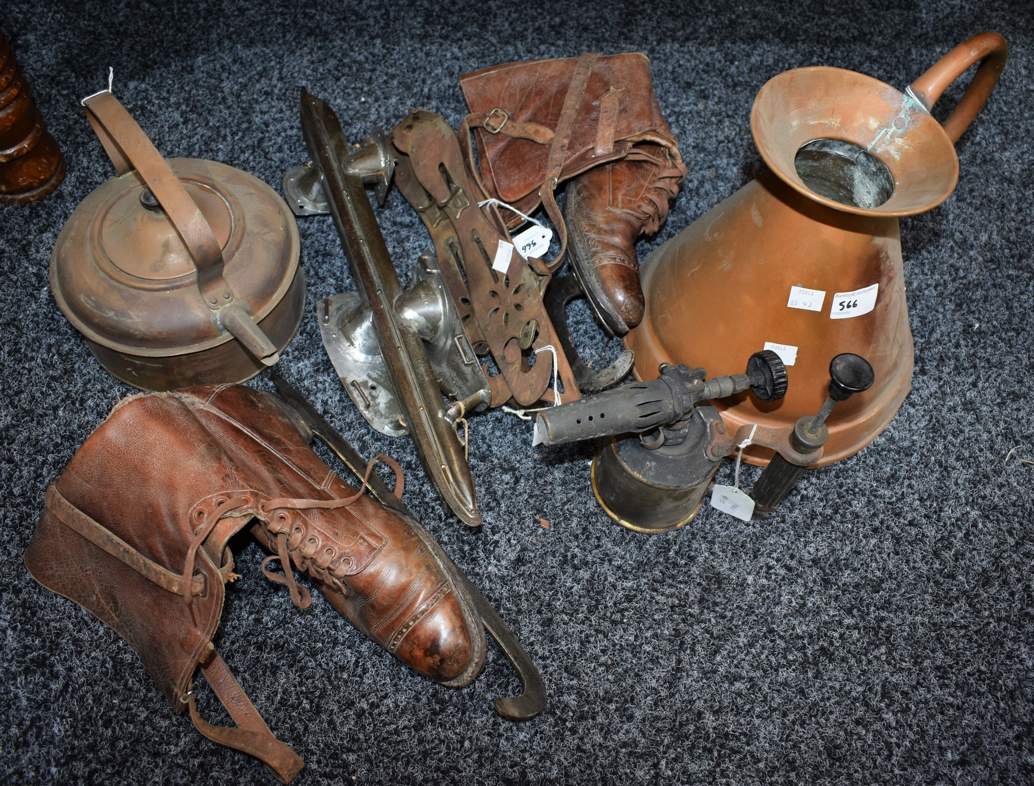 A large copper jug; a brass blow lamp, Max Sievert,