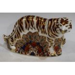A Royal Crown Derby paperweight Bengal Tiger, gold stopper,