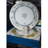 A Royal Worcester cake plate, Mayfield pattern, boxed; another, Vine Harvest pattern,