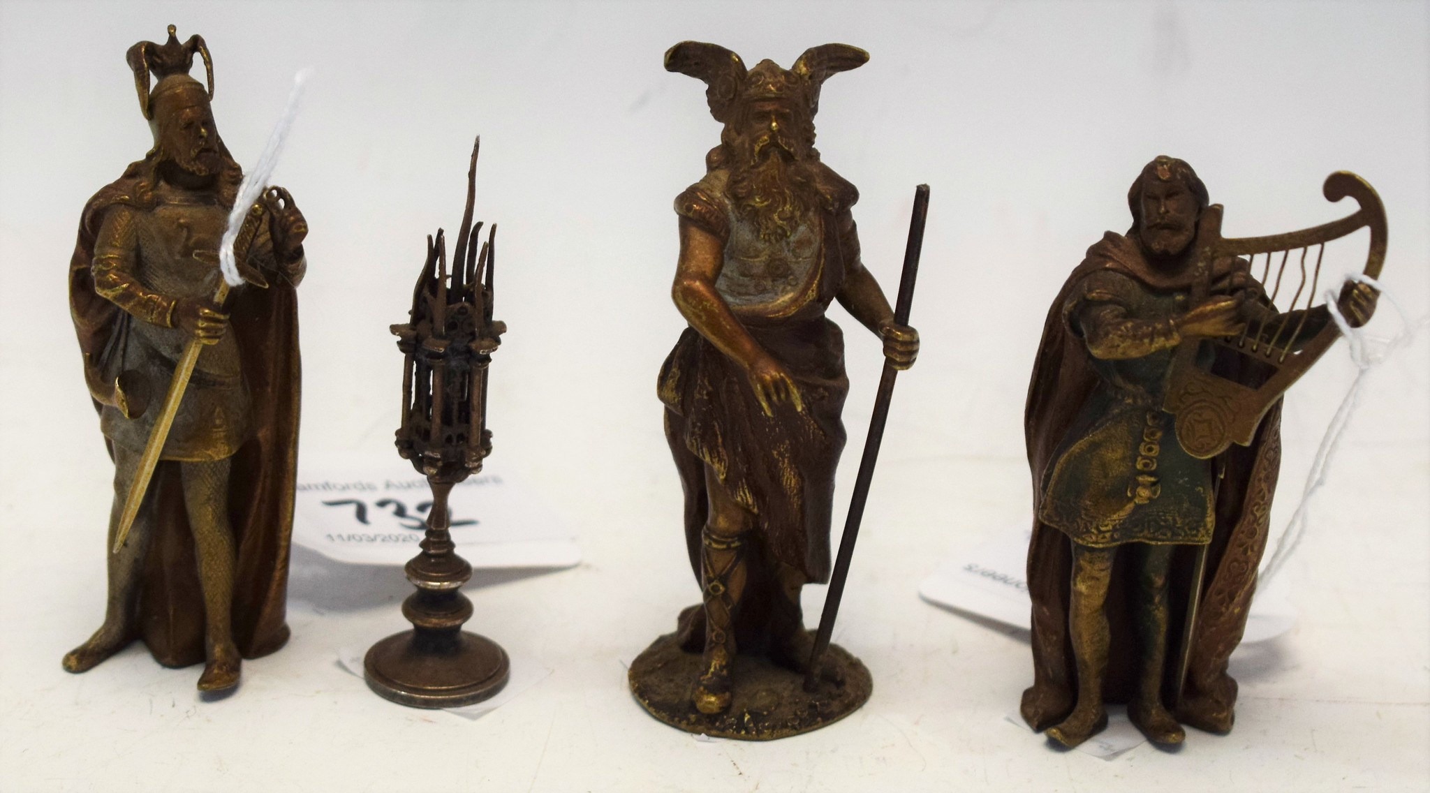 A group of cold painted bronze Norse figures,