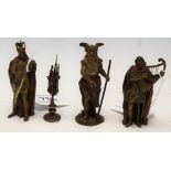 A group of cold painted bronze Norse figures,
