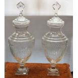 A pair of urnular glass candy/lolly jars and covers,
