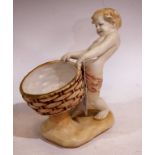 An Amphora figure, of a scantily clad boy holding a basket, 21cm high, impressed and painted mark,
