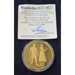 A silver gilt Wimbledon Centenary 1877-1977 commemorative medallion, limited edition 376/5000,