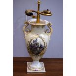 An early 19th century Berlin two handled vase, painted with battle scenes,