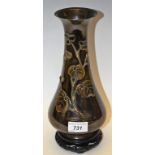 A Japanese bronze slender baluster vase, Meiji period,