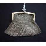 A Continental silver mesh purse, blue stone mounted clasp, marked 830s, c.