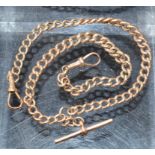 A 9ct gold graduated link Albert chain, T-bar, spring clip terminals, 43cm long, 21.