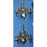 A pair of 19th century brass two-branch wall sconces
