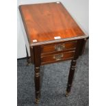 A George III design work table, rectangular top with fall leaves above a pair of frieze drawers,