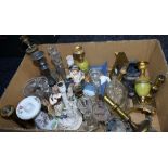 Boxes and Objects - a figural brass candlestick; a 19th century pewter inkwell;