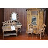 Dolls House Furniture - a five piece bedroom suite, comprising breakfront wardrobe, dressing table,
