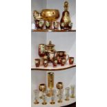 Glassware - a quantity of Murano ruby and other glassware, heavily gilded and painted,